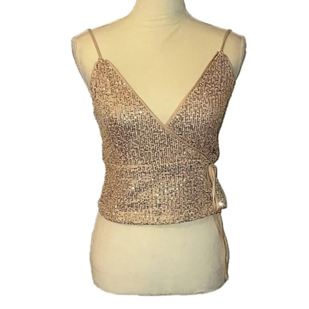 NWT Lulu's Gold Sequin Wrap Crop Top size S